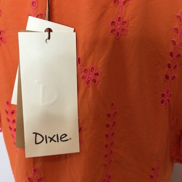 Dixie Italy Orange Eyelet Embroidered Dress Ruffle Sleeve Womens Size Medium - Picture 7 of 9